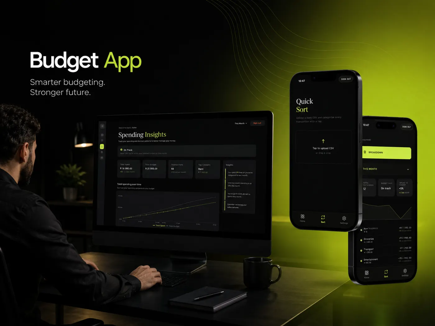 Personal budget tracker app showing transaction history and monthly spending breakdown, built with Astro and Supabase